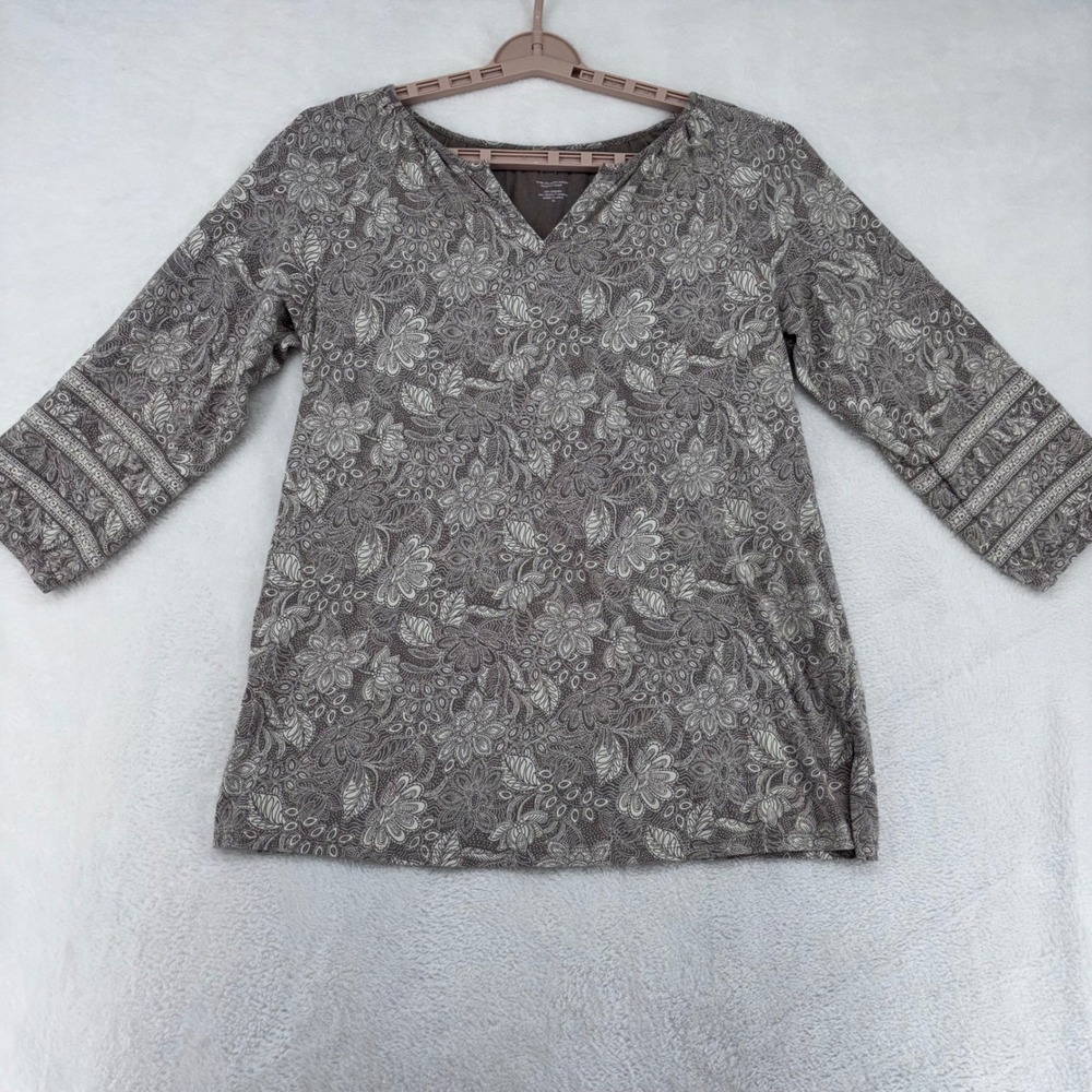 Pure Jill J. Jill Soft-Sleeve Printed Tunic Brown Floral Cotton Modal XS KTP3143